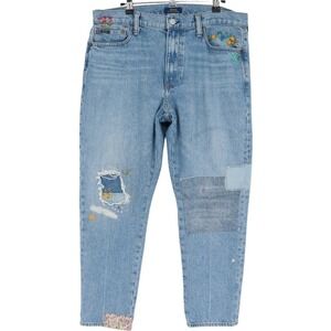 Polo Ralph Lauren Slim Taper Patchwork Jeans Size 29 Light Wash Embroidered